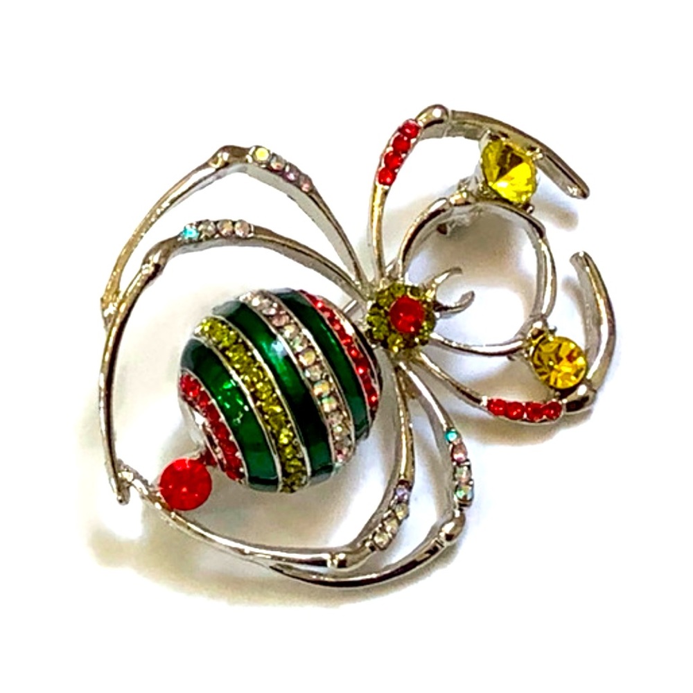 Long Legged Rhinestone Spider Brooch - Picture 1 of 10